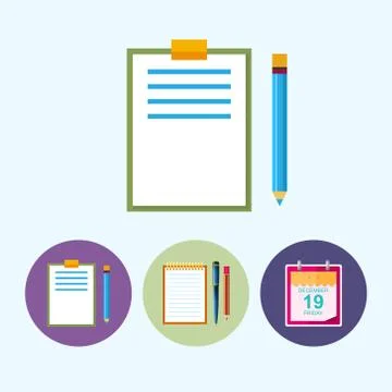 Set icons with clipboard,notebook,calendar leaf イラスト素材