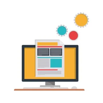 Set of icons with computer screen in white background Illustrazione stock