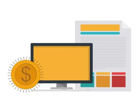 Set of icons with computer screen in white background Stock Illustration