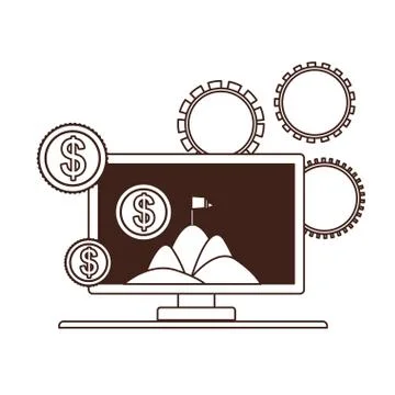 Set of icons with computer screen in white background 스톡 일러스트