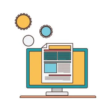 Set of icons with computer screen in white background Illustrazione stock