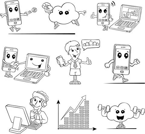 Set of icons computer telephone communication icon Stock Illustration