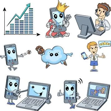 Set of icons computer telephone communication icon Stock Illustration
