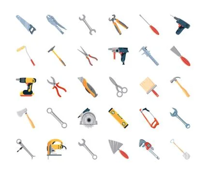 Set of icons with construction tools and carpentry in white background Stock Illustration