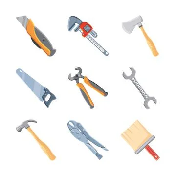 Set of icons with construction tools on white background Stock Illustration