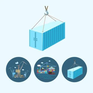Set icons with   container,  the cranes  in dock Stock Illustration