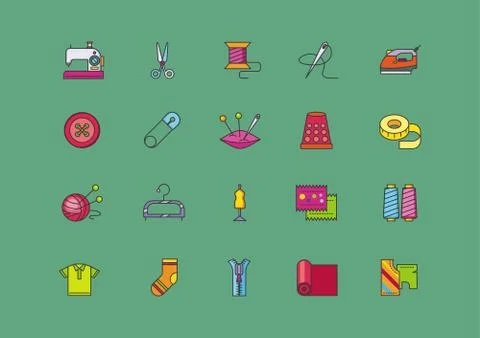 Set Icons of Creative Sewing Flat Style Stock Illustration