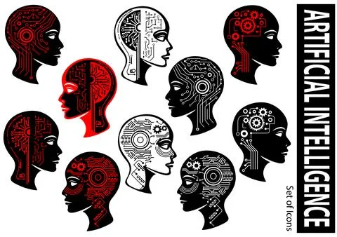 A set of icons depicting the theme of artificial intelligence イラスト素材