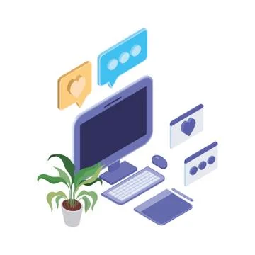 Set of icons with desktop computer screen Stock Illustration