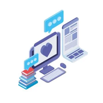 Set of icons with desktop computer screen Illustrazione stock