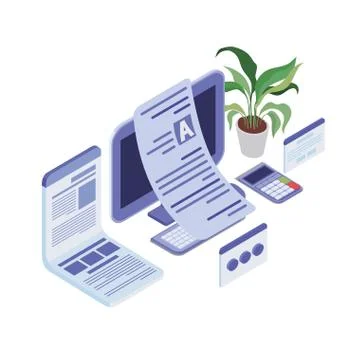 Set of icons with desktop computer screen Stockillustratie