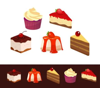 Set of Icons, Dessert Dishes, Vector Illustration isolated on white and black Stock Illustration