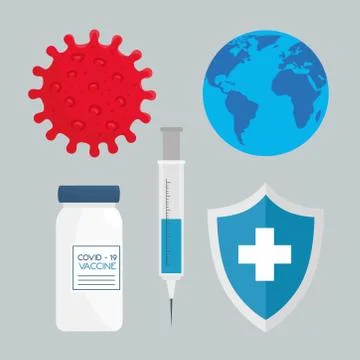 Set icons of developing coronavirus covid19 vaccine Stock Illustration