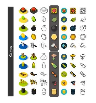 Set of icons in different style - isometric flat and otline, colored and blac Illustrazione stock