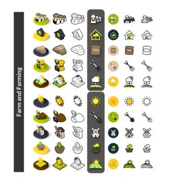 Set of icons in different style - isometric flat and otline, colored and blac Illustrazione stock