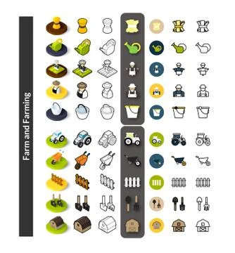 Set of icons in different style - isometric flat and otline, colored and blac Stock Illustration