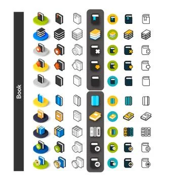 Set of icons in different style - isometric flat and otline, colored and blac Illustrazione stock