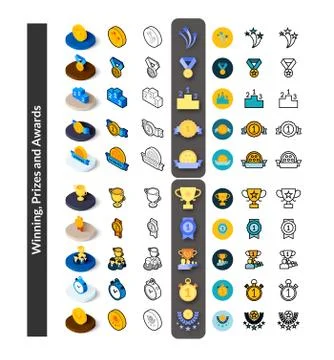 Set of icons in different style - isometric flat and otline, colored and blac Stock Illustration