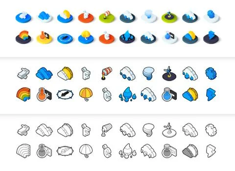 Set of icons in different style - isometric flat and otline, colored and black Stock Illustration