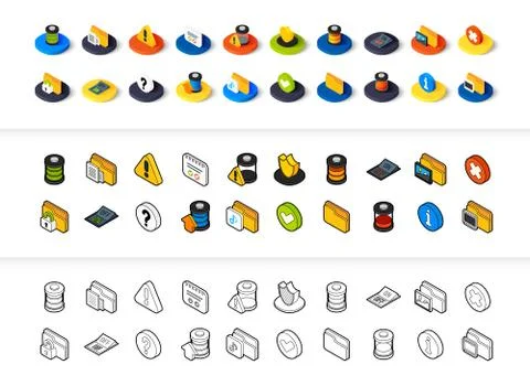 Set of icons in different style - isometric flat and otline, colored and black Stock Illustration