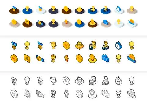Set of icons in different style - isometric flat and otline, colored and black Stock Illustration