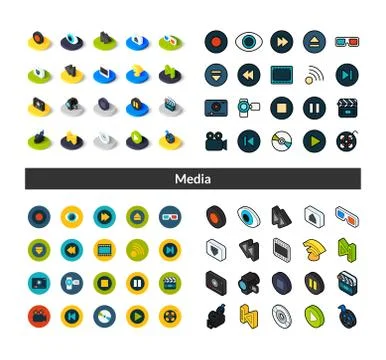 Set of icons in different style - isometric flat and otline, colored and black Stock Illustration