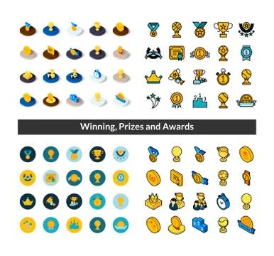 Set of icons in different style - isometric flat and otline, colored and black Stock Illustration