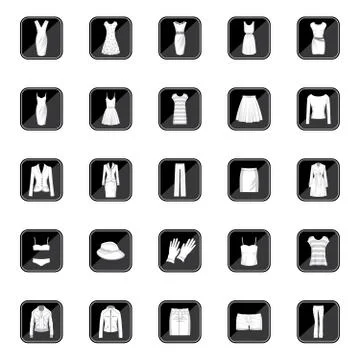 Set of icons with different types of women's clothing Stock Illustration