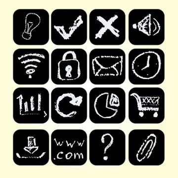 Set icons drawn chalks style, vector illustration. Stock Illustration