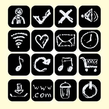 Set icons drawn chalks style, vector illustration. Stock Illustration