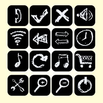 Set icons drawn chalks style, vector illustration. Illustrazione stock