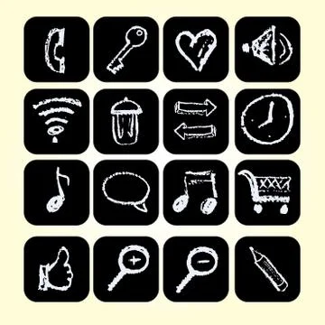 Set icons drawn chalks style, vector illustration. Stock Illustration