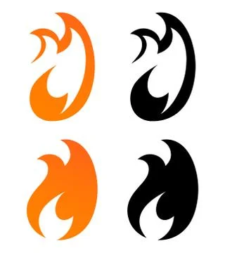 Set of Icons - Flames of Fire in Orange and Black Color. Vector Illustration of Illustrazione stock
