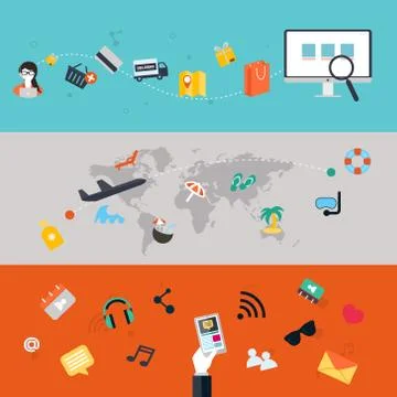 Set of icons. Flat Design. Mobile Phones, Tablet PC, Web and Apps vector icon Stock Illustration