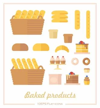 Set of icons in a flat style on the baking theme. Stock Illustration