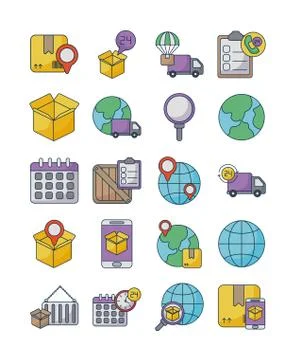 Set of icons freight delivery logistics on white background 库存插图