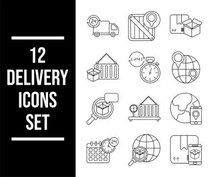 Set of icons freight delivery logistics , line style icon Illustrazione stock