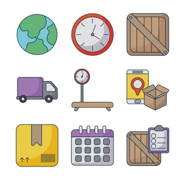 Set of icons freight delivery logistics on white background Illustrazione stock