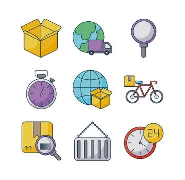 Set of icons freight delivery logistics on white background 库存插图