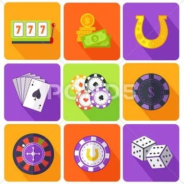 Set of Icons Gambling Games Flat Style Stock Illustration