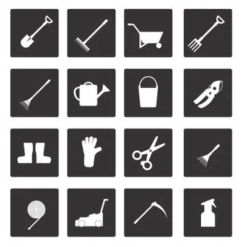 Set of icons on garden tools theme Stock Illustration