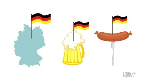 Set icons  German symbol. Map and  German flag. Beer and fried sausage. Made  Ilustración de archivo