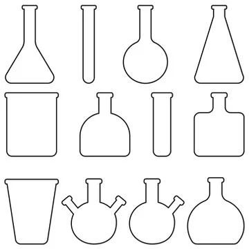 Set icons glass laboratory tableware, vector flasks and test tubes medical イラスト素材