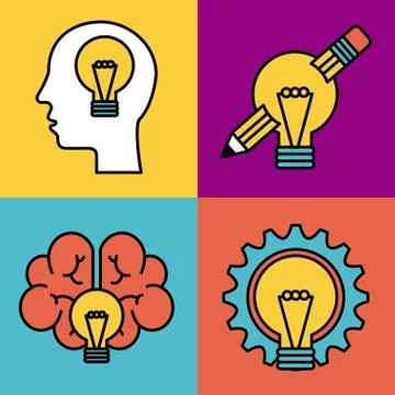 Set of icons ideas creativity think knowledge Stock Illustration