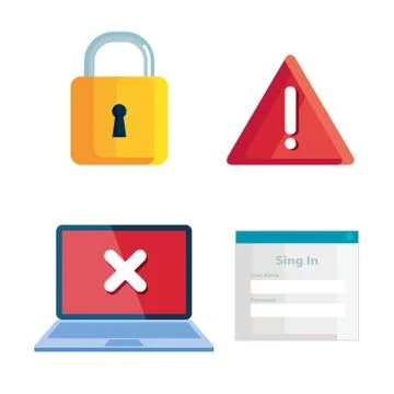 Set of icons insecurity and technology error Stock Illustration