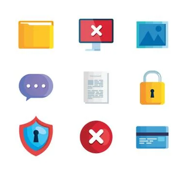 Set of icons insecurity and technology error Illustrazione stock