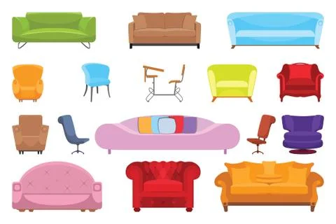 A set of icons for the interior, sofas, chairs, armchairs. Icon Eps10 Stock Illustration