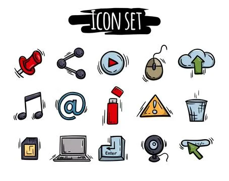 Set of icons internet, computer, users, interface Illustrazione stock