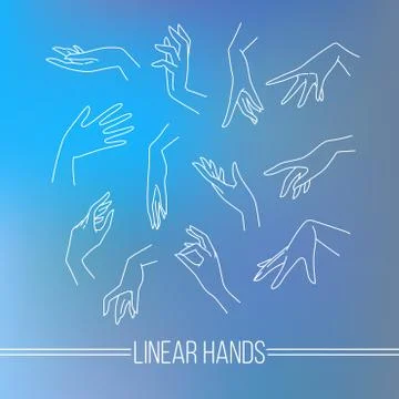 Set of icons of linear mapping graceful female hands Stock Illustration