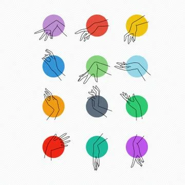 Set of icons of linear mapping graceful female hands in different gestures Stock Illustration